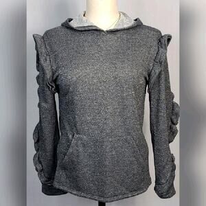 Go Couture Gray/Silver Ruffle Sleeve Hoodie SZ M